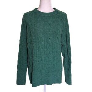 Aerie Womens Green Cable Knit Cottagecore Cozy Minimalist Oversized Sweater Sz S